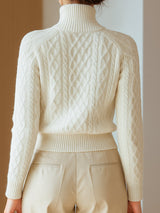 Cardigan Bianco con Cerniera a Treccia