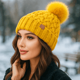 Cappello invernale - maglia a treccia - pompon