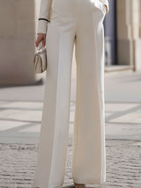 Tuta Jumpsuit Sartoriale Avorio a Gamba Larga con Profili Neri