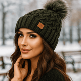 Cappello invernale - maglia a treccia - pompon